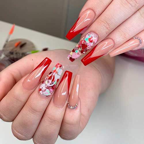 Gorgeous Valentine Red V French Nails Set